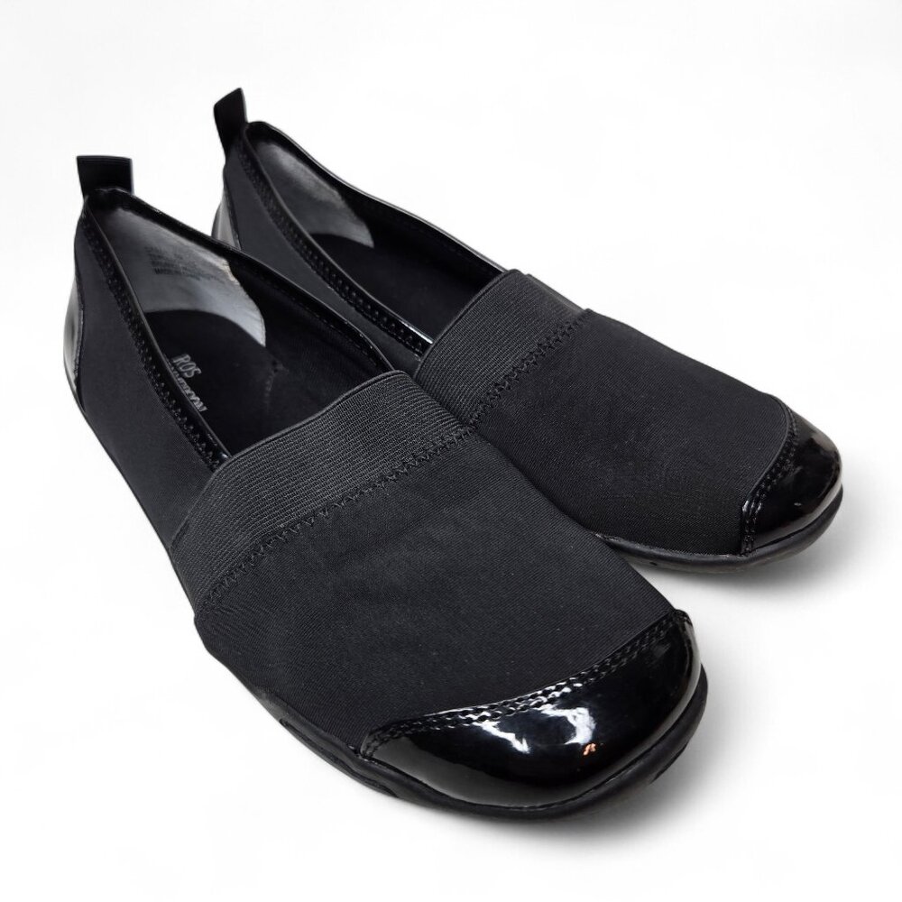 Ros Hommerson Carol Black Patent Trim Slip On Casual Comfort Flats Memory Foam 6